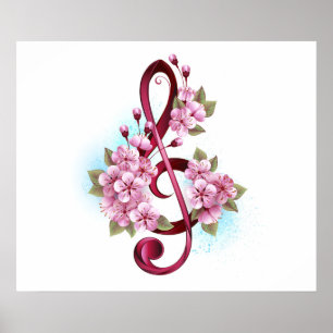 Muziektekiemen met Sakura bloemen Poster