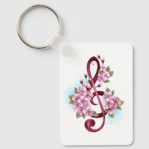 Muziektekiemen met Sakura bloemen Sleutelhanger