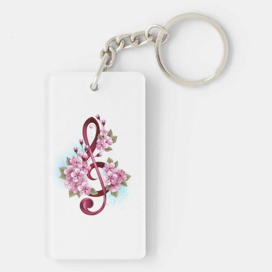 Muziektekiemen met Sakura bloemen Sleutelhanger (achterkant)