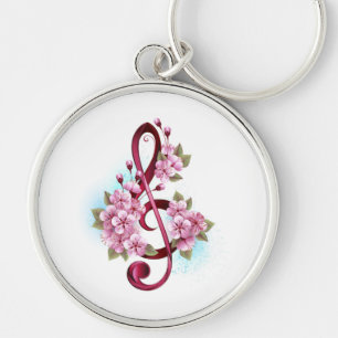 Muziektekiemen met Sakura bloemen Sleutelhanger