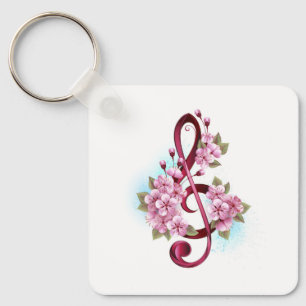 Muziektekiemen met Sakura bloemen Sleutelhanger