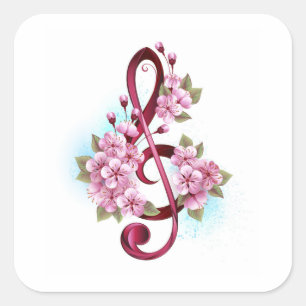 Muziektekiemen met Sakura bloemen Vierkante Sticker