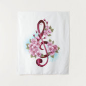 Muziektekiemen met Sakura bloemen Wandkleed (Voorkant)