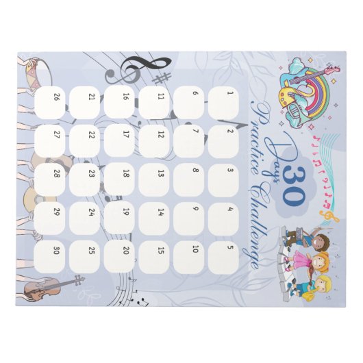 Muziekthema 30 Days Practice Challenge Notitieblok (Voorkant)