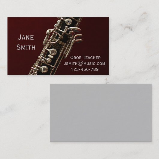 Muziektutor met een oboe-houdwind visitekaartje (Voorkant / Achterkant)