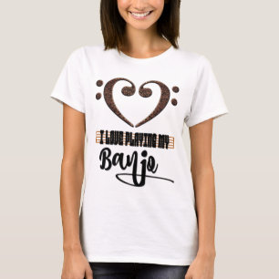 Muzikaal Hart in Bass Sleutel I Love Mijn Banjo te T-shirt