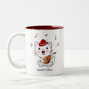 Muzikale Bard Kitty Cat met Mandoline Twee-Toons C Tweekleurige Koffiemok