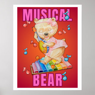 Muzikale Beer PosterPrint, Waarde (Halfglans) Poster