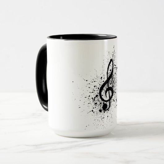 Muzikale bladmuziek muzieknoten patroon. Muziek Mok (Voorkant links)