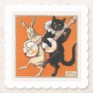 Muzikale Dansende Konijn en Kat  Kartonnen Onderzetters