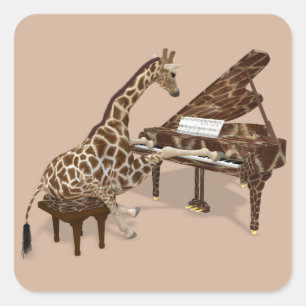 Muzikale Giraf Speelt op Grand Piano Vierkante Sticker