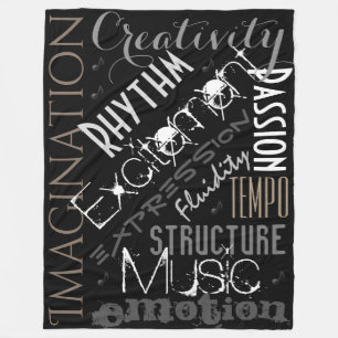 Muzikale inspiratie, zwart, wit geblankcollage fleece deken