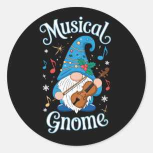 Muzikale Kabouter Kerst Viool Hulst Sneeuwvlokken Ronde Sticker