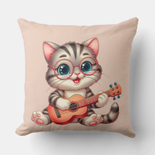 Muzikale kat grappige clipart werp kussen voor kin
