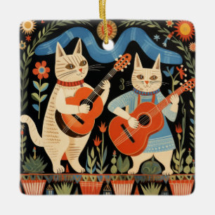 Muzikale Katten Folk Art Keramisch Ornament