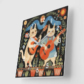 Muzikale Katten Folk Art Vierkante Klok (Hoek)