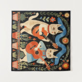 Muzikale Katten Folk Art Wandkleed (Voorkant (horizontaal))