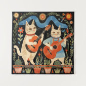 Muzikale Katten Folk Art Wandkleed (Voorkant)