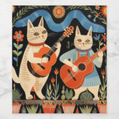 Muzikale Katten Folk Art Wijn Etiket (Enkel label)