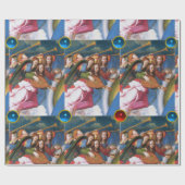 MUZIKALE KERSTENGELEN MET RODE BLAUWE EDELSTENEN CADEAUPAPIER (Vlak)