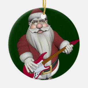 Muzikale Kerstman die Rode Elektrische Gitaar Keramisch Ornament