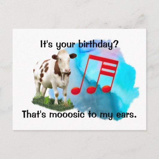 Muzikale Koe voor Verjaardag Briefkaart (Voorkant)