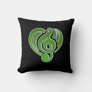 Muzikale liefde trillingen groen hart muzieknoot D Kussen