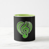 Muzikale liefde trillingen groen hart muzieknoot D