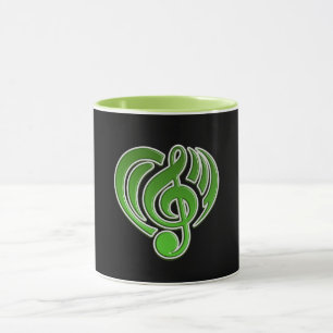 Muzikale liefde trillingen groen hart muzieknoot D Mok