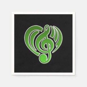 Muzikale liefde trillingen groen hart muzieknoot D Servet