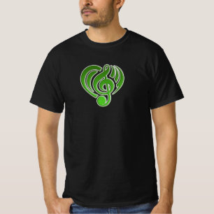 Muzikale liefde trillingen groen hart muzieknoot D T-shirt
