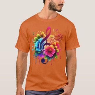 Muzikale noot bloemen retro t-shirt