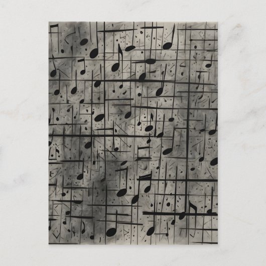 Muzikale noten op donkere houtskooltextuur briefkaart (Voorkant)