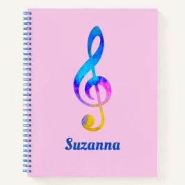 Muzikale Rainbow Swirl Treble Clef en Naam Roze Notitieboek