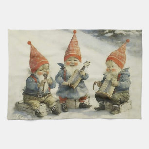 Muzikale Scandinavische Kerstmannetjes Theedoek