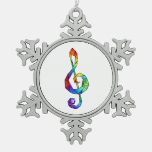 Muzikale sleutel in regenboogkleurige vioolsleutel tin sneeuwvlok ornament