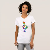 Muzikale sleutel in regenboogtrompetgiga t-shirt (Voorkant volledig)