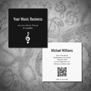 Muzikale Treble Clef QR code Muzieklessen Zwart Vierkante Visitekaartje