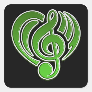 Muzikale Trillingen Liefde Groen Hart Muzieknoot D Vierkante Sticker