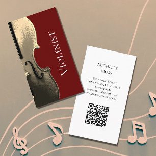 Muzikale Viool Performer QR code Red Minimalist Visitekaartje