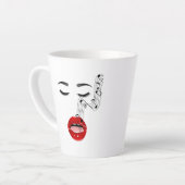    Muzikale Vrouwengezicht Zingend  Latte Mok (Linkerhoek)