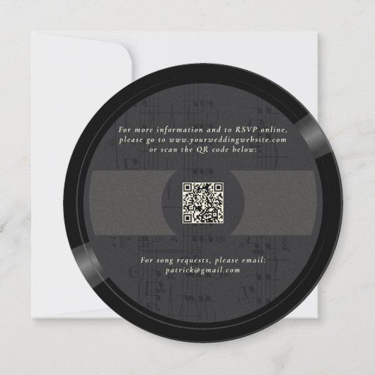 Muzikant bruiloft Save the Date Vinyl QR Code Zwar (Achterkant)