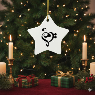 Muzikant Muziek Hart - Treble Bass Clef Keramisch Ornament