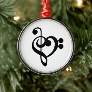 Muzikant Muziek Hart - Treble Bass Clef Metalen Ornament