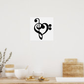Muzikant Muziek Hart - Treble Bass Clef Poster (Keuken)