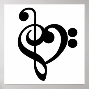 Muzikant Muziek Hart - Treble Bass Clef Poster