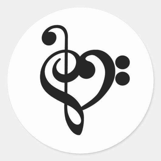 Muzikant Muziek Hart - Treble Bass Clef Ronde Sticker (Voorkant)