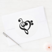 Muzikant Muziek Hart - Treble Bass Clef Ronde Sticker (Envelop)