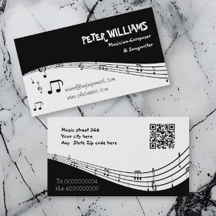 Muzikant muziekpersoneel en QR-code zwart Visitekaartje