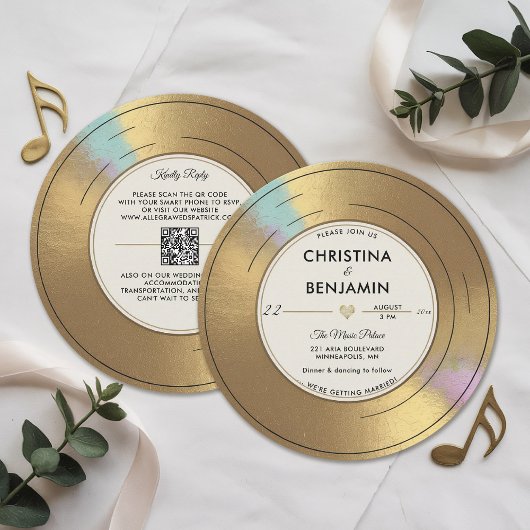 Muzikant  Record Gold Vinyl Modern Wedding Kaart